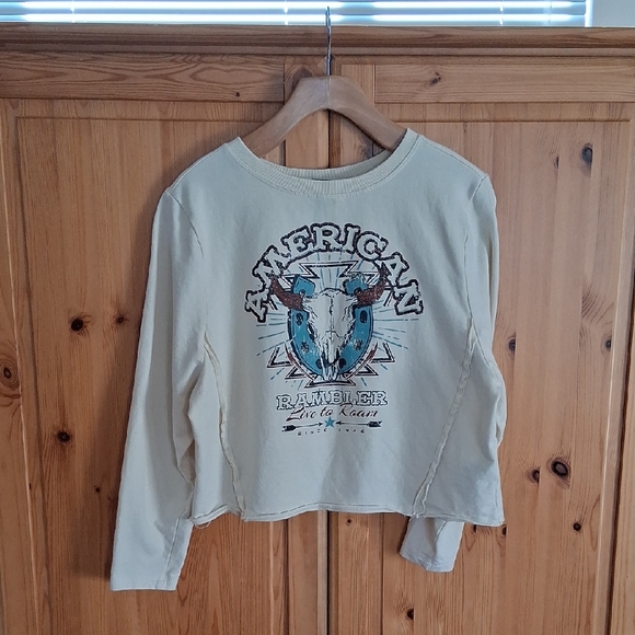 Rock & Roll Denim Bull Skull Western Cropped Pullover Size M - Picture 7 of 7